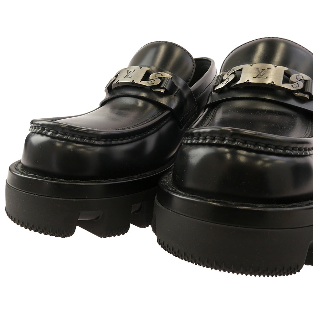 LOUIS VUITTON ルイ・ヴィトン FA1204 LVチェッカーライン ダービー レザー ローファー ブラック系 6.5【中古】