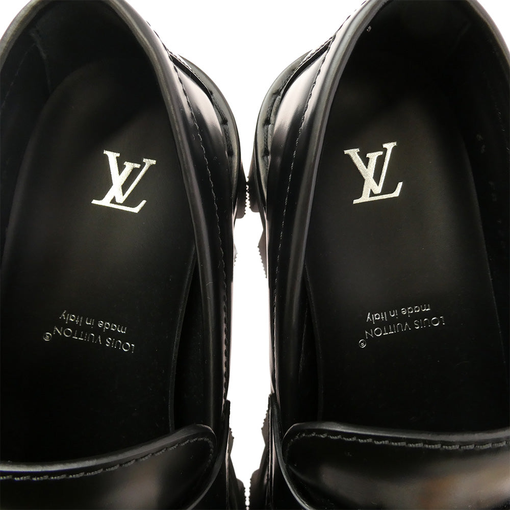 LOUIS VUITTON ルイ・ヴィトン FA1204 LVチェッカーライン ダービー レザー ローファー ブラック系 6.5【中古】