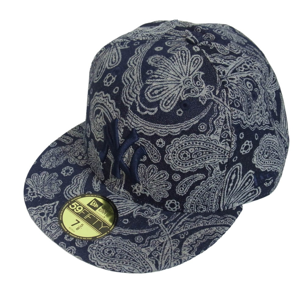 NEW ERA ニューエラ 59FIFTY NYY PAISLEY New York Yankees デニムペイズリー ニューヨーク ヤンキース フィフティー キャップ ネイビー系 7 5/8【中古】