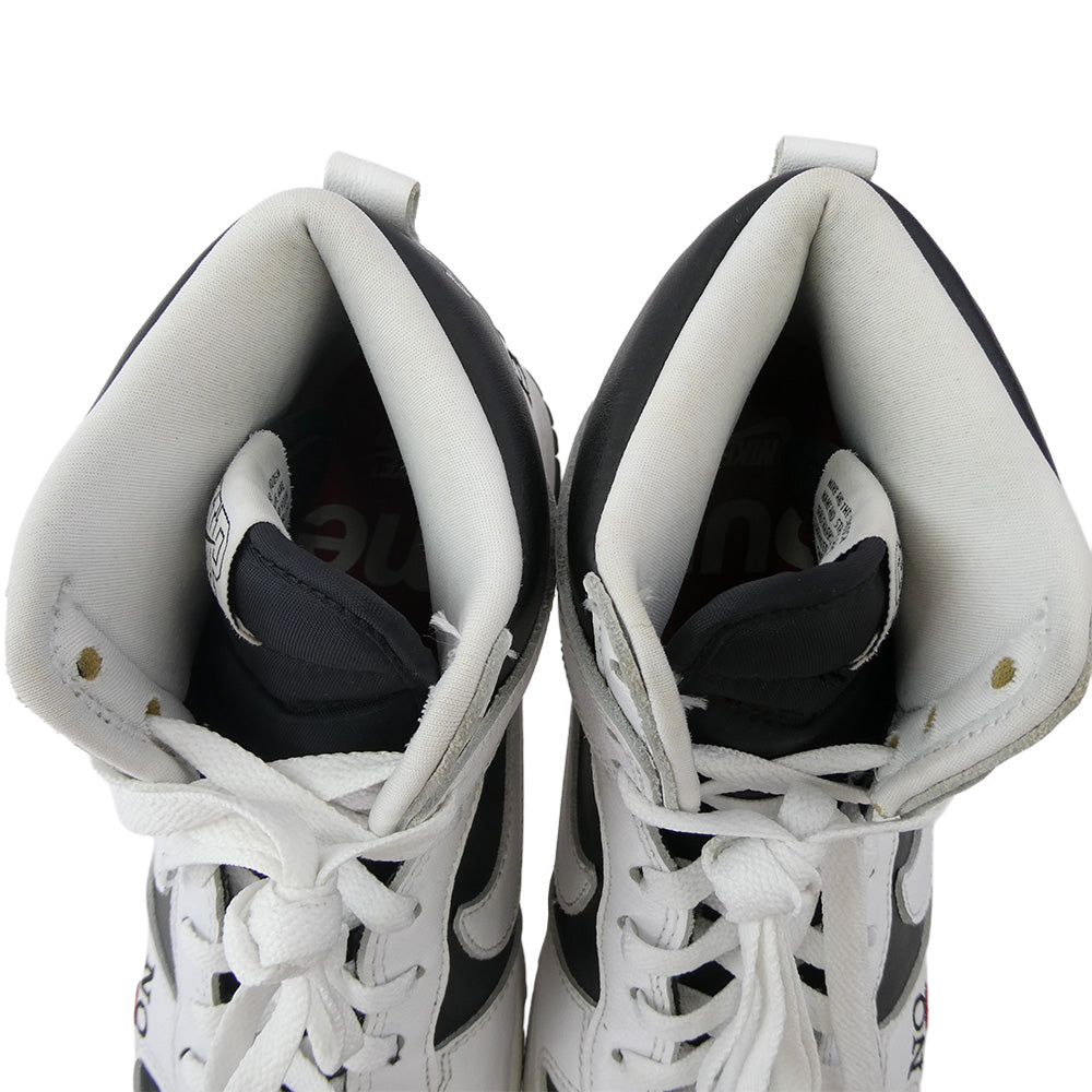 Supreme シュプリーム DN3741-002 【フェイクバスターズ鑑定済】× Nike SB Dunk High By Any Means White Black ナイキ SB ダンク ハイ バイ エニー ミーンズ ハイカット スニーカー ブラック系 ホワイト系 25cm【中古】