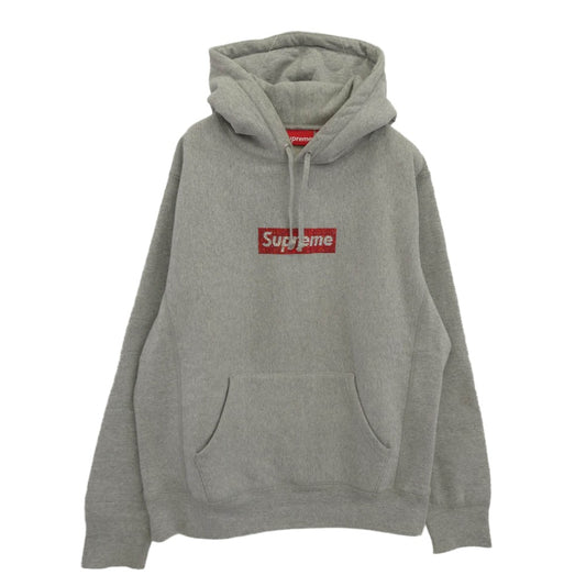 Supreme シュプリーム 19SS Swarovski Box Logo Hooded Sweeatshirt スワロフスキー ボックス ロゴ フーデッド スウェットシャツ パーカー グレー系 M【中古】