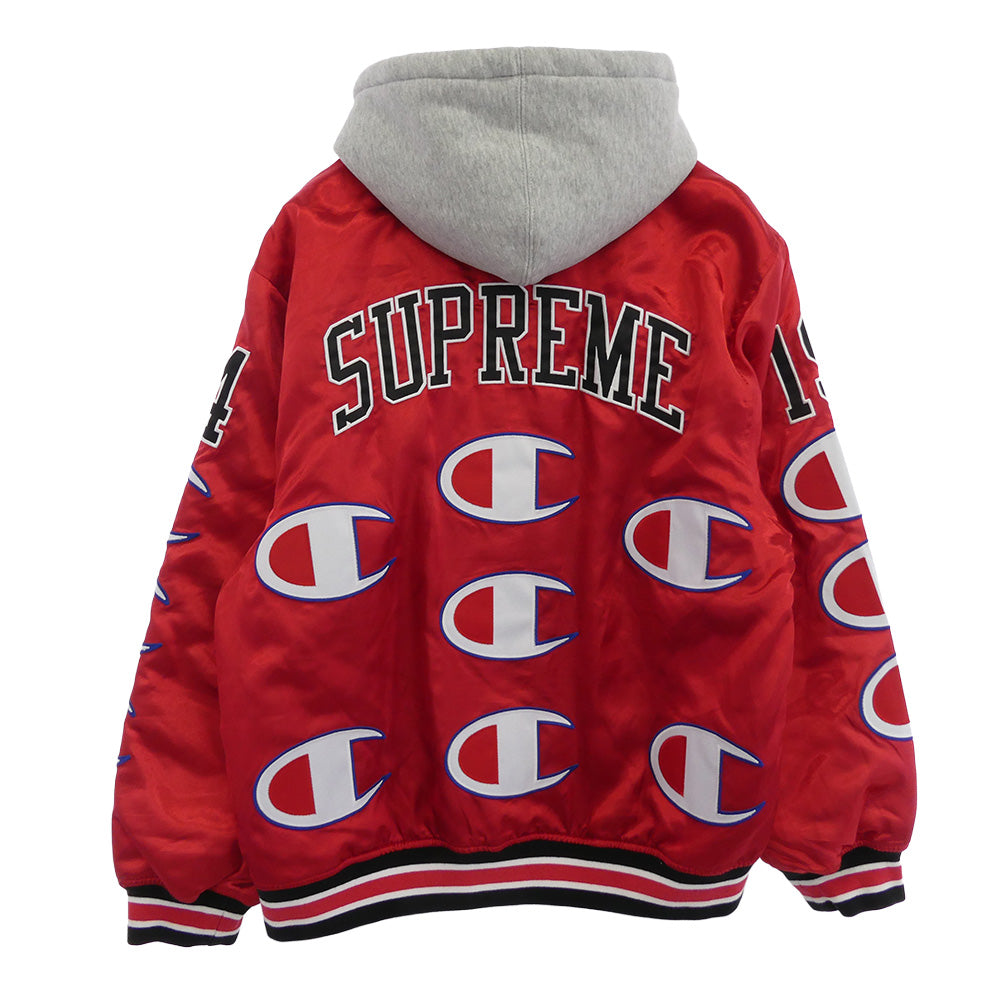Supreme シュプリーム 18AW Champion チャンピオン HOODED SATIN VARSITY JACKET フーデッド サテン ヴァーシティ ジャケット スタジャン レッド系 M【中古】