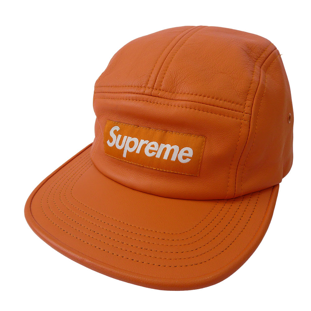 Supreme シュプリーム 16AW Leather Camp Cap ボックスロゴ レザー キャンプ キャップ 帽子 オレンジ系【中古】