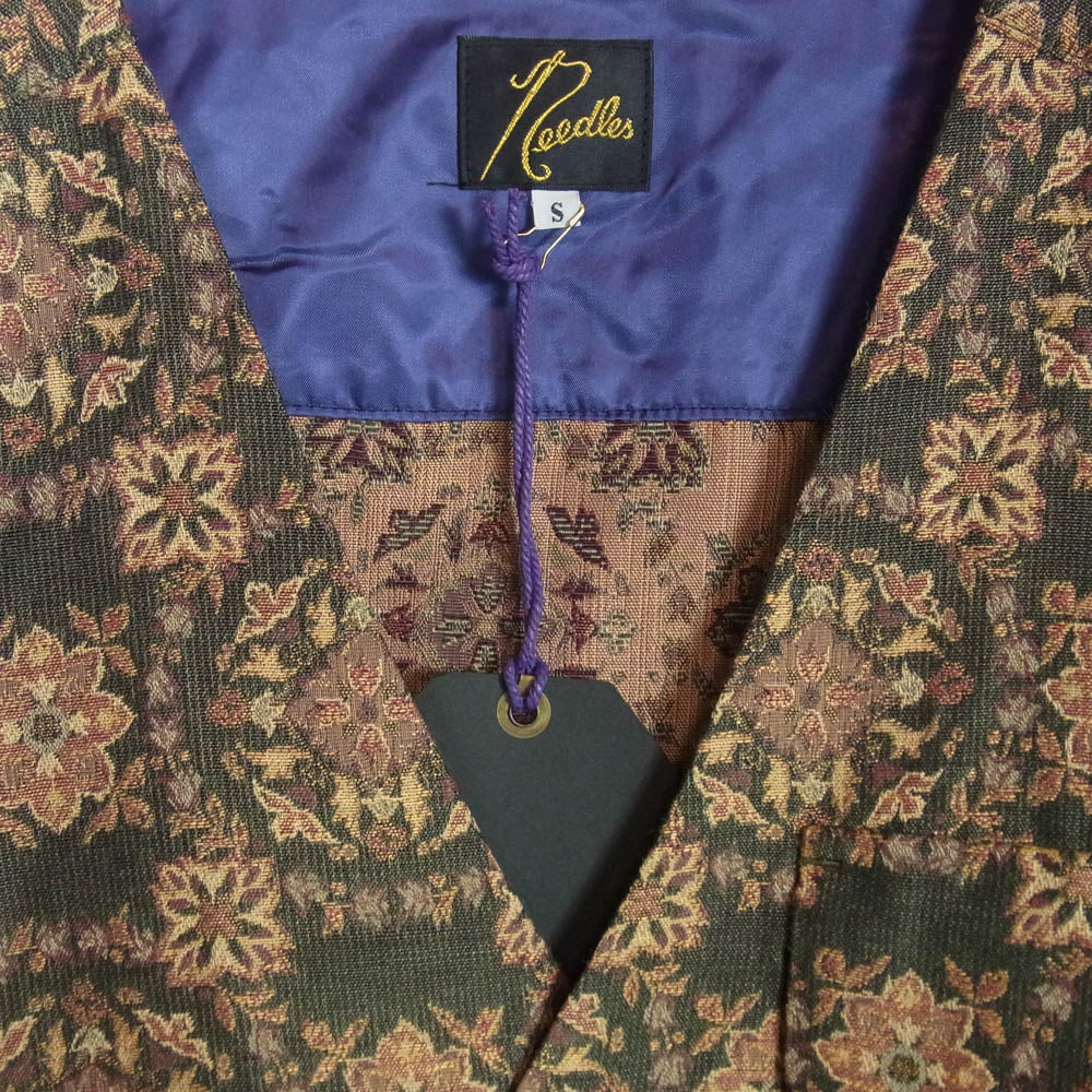 Needles ニードルス NS205 V Neck Shirt R PE W Botanical Jq ボタニカルジャカード Vネック シャツ カーディガン ライトブラウン系 S【中古】
