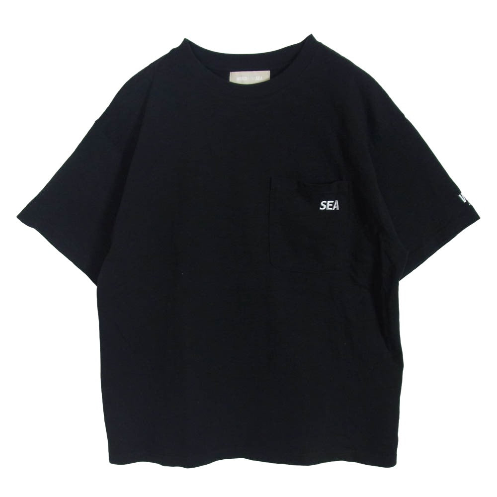 WIND AND SEA ウィンダンシー wds-o-ess-25-q4-cs-01 POCKET S/S TEE 刺繍 ポケット Tシャツ ブラック系 S【中古】