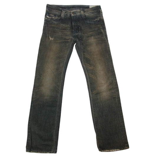 DIESEL ディーゼル TIMMEN レザーパッチポケット ダメージ加工 デニムパンツ ジーンズ インディゴブルー系 W27【中古】