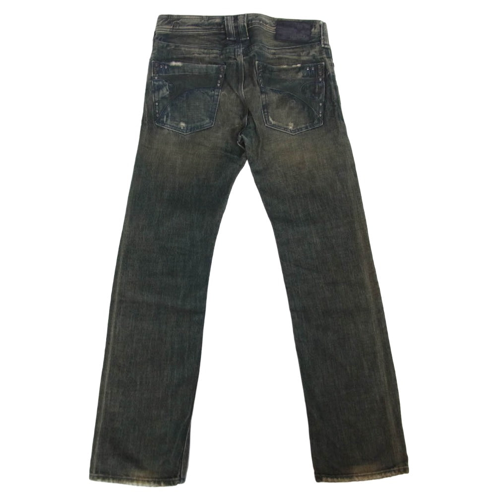 DIESEL ディーゼル TIMMEN レザーパッチポケット ダメージ加工 デニムパンツ ジーンズ インディゴブルー系 W27【中古】
