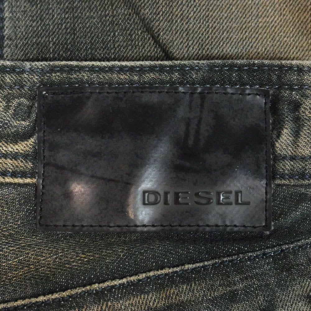 DIESEL ディーゼル TIMMEN レザーパッチポケット ダメージ加工 デニムパンツ ジーンズ インディゴブルー系 W27【中古】