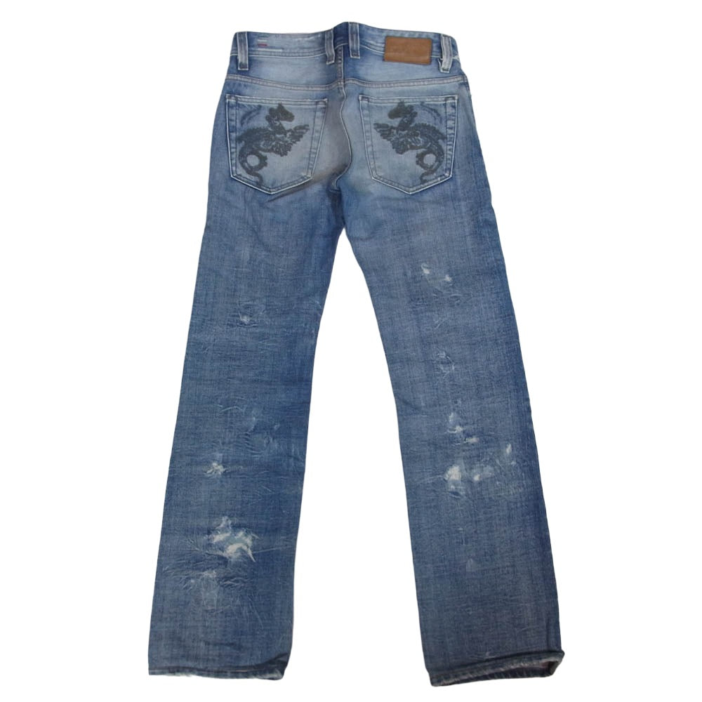 DIESEL ディーゼル VIKER バイカー ダメージ加工 ボタンフライ デニムパンツ ジーンズ インディゴブルー系 W27【中古】