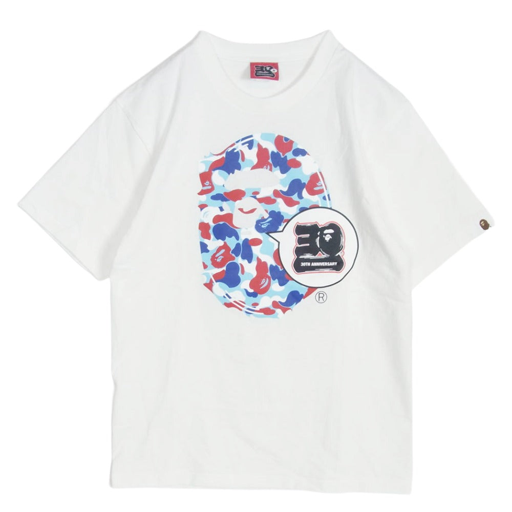 A BATHING APE アベイシングエイプ 001TEJ221045F BAPE 30TH ANNIV. APE HEAD TEE 30周年 プリント Tシャツ ホワイト系 S【中古】