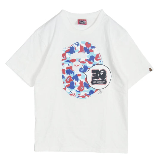 A BATHING APE アベイシングエイプ 001TEJ221045F BAPE 30TH ANNIV. APE HEAD TEE 30周年 プリント Tシャツ ホワイト系 S【中古】