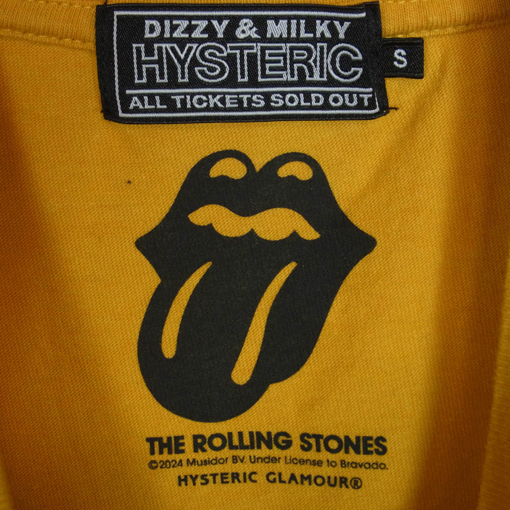 HYSTERIC GLAMOUR ヒステリックグラマー 24AW 02243CL13 THE ROLLING STONES/HYSTERIC&STEEL WHEELS ローリングストーンズ 長袖 Tシャツ イエロー系 S【中古】