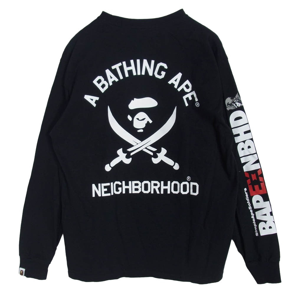 A BATHING APE アベイシングエイプ 001LTK731904C × neighborhood ネイバーフッド L/S TEE プリント 長袖 Tシャツ ブラック系 M【中古】