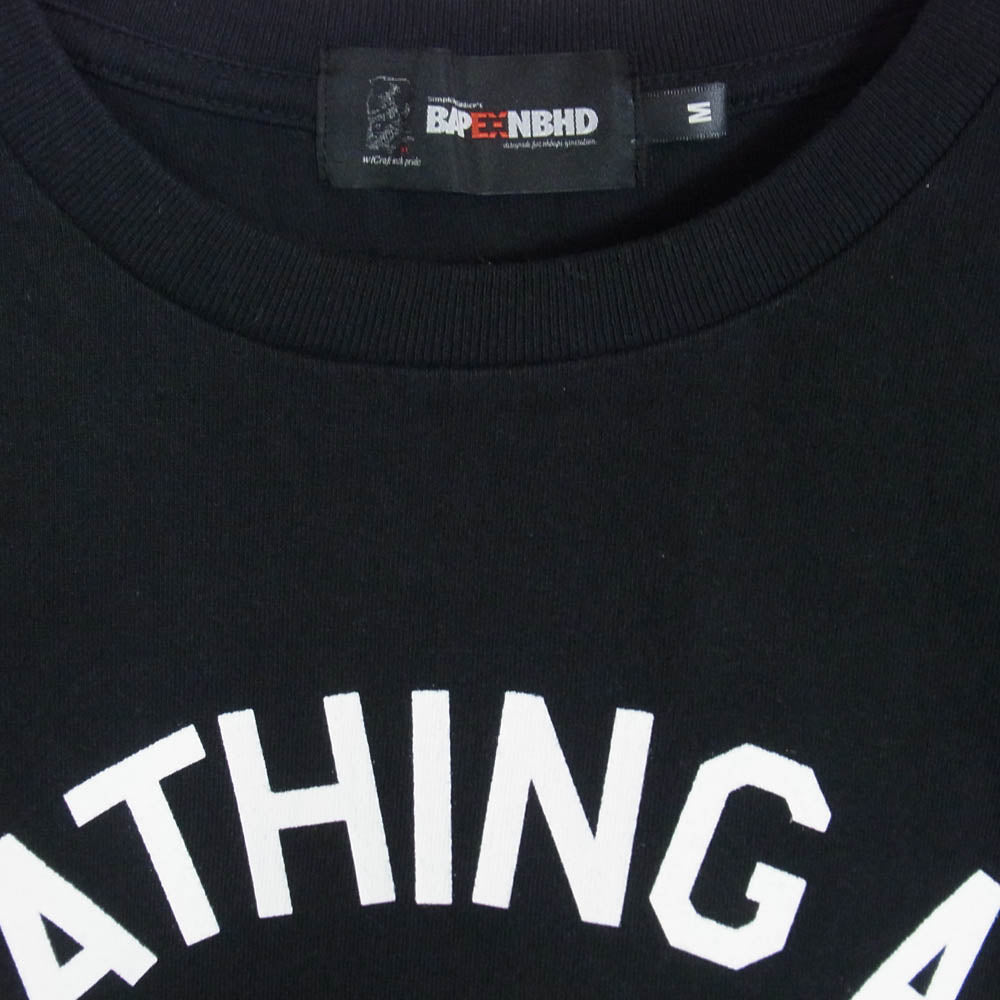 A BATHING APE アベイシングエイプ 001LTK731904C × neighborhood ネイバーフッド L/S TEE プリント 長袖 Tシャツ ブラック系 M【中古】