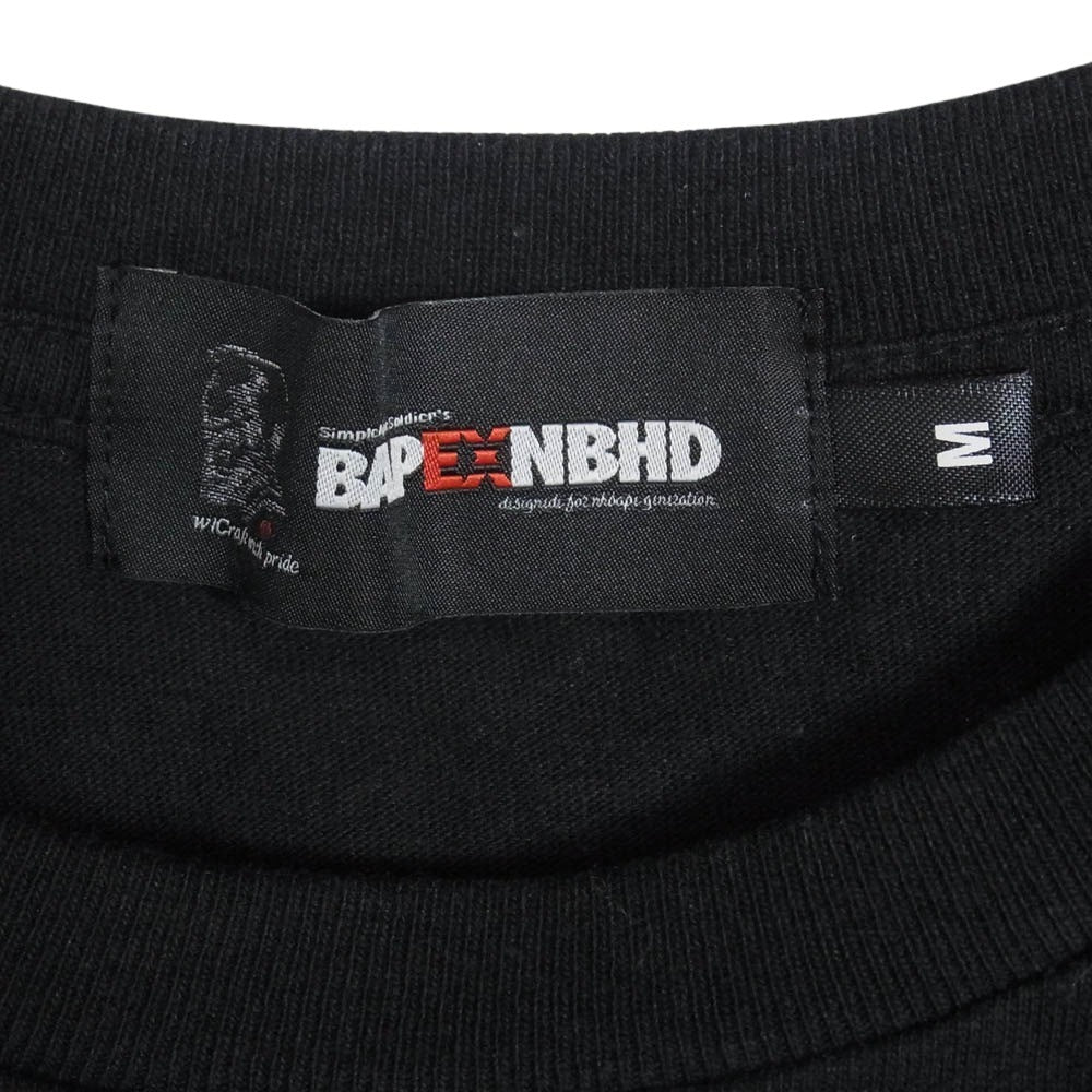 A BATHING APE アベイシングエイプ 001LTK731904C × neighborhood ネイバーフッド L/S TEE プリント 長袖 Tシャツ ブラック系 M【中古】