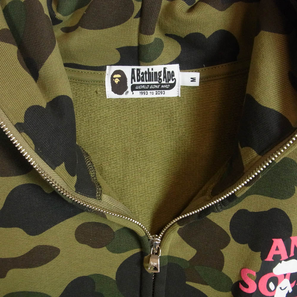 A BATHING APE アベイシングエイプ 001ZPK731903C × ANTI SOCIAL SOCIAL CLUB アンチソーシャルソーシャルクラブ BAPE X ASSC FULL ZIP HOODIE フルジップ スウェット パーカー カーキ系 M【中古】