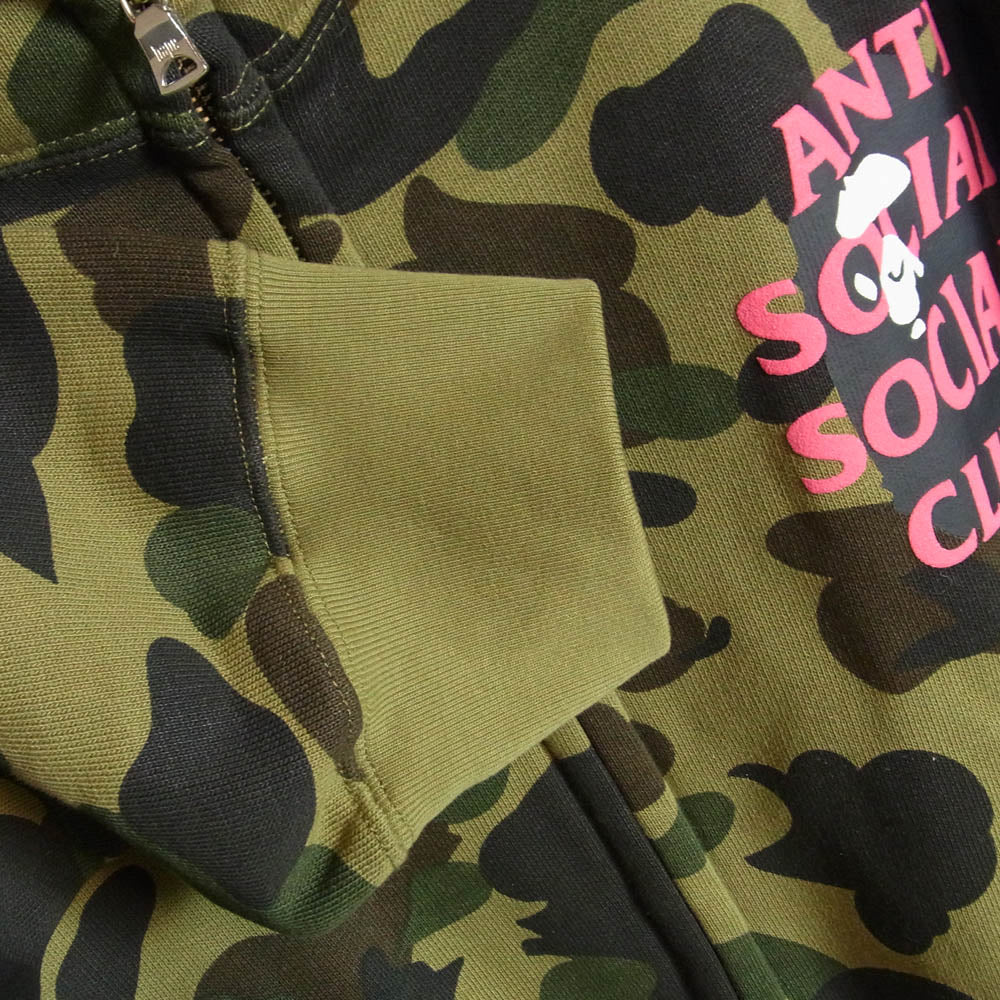A BATHING APE アベイシングエイプ 001ZPK731903C × ANTI SOCIAL SOCIAL CLUB アンチソーシャルソーシャルクラブ BAPE X ASSC FULL ZIP HOODIE フルジップ スウェット パーカー カーキ系 M【中古】