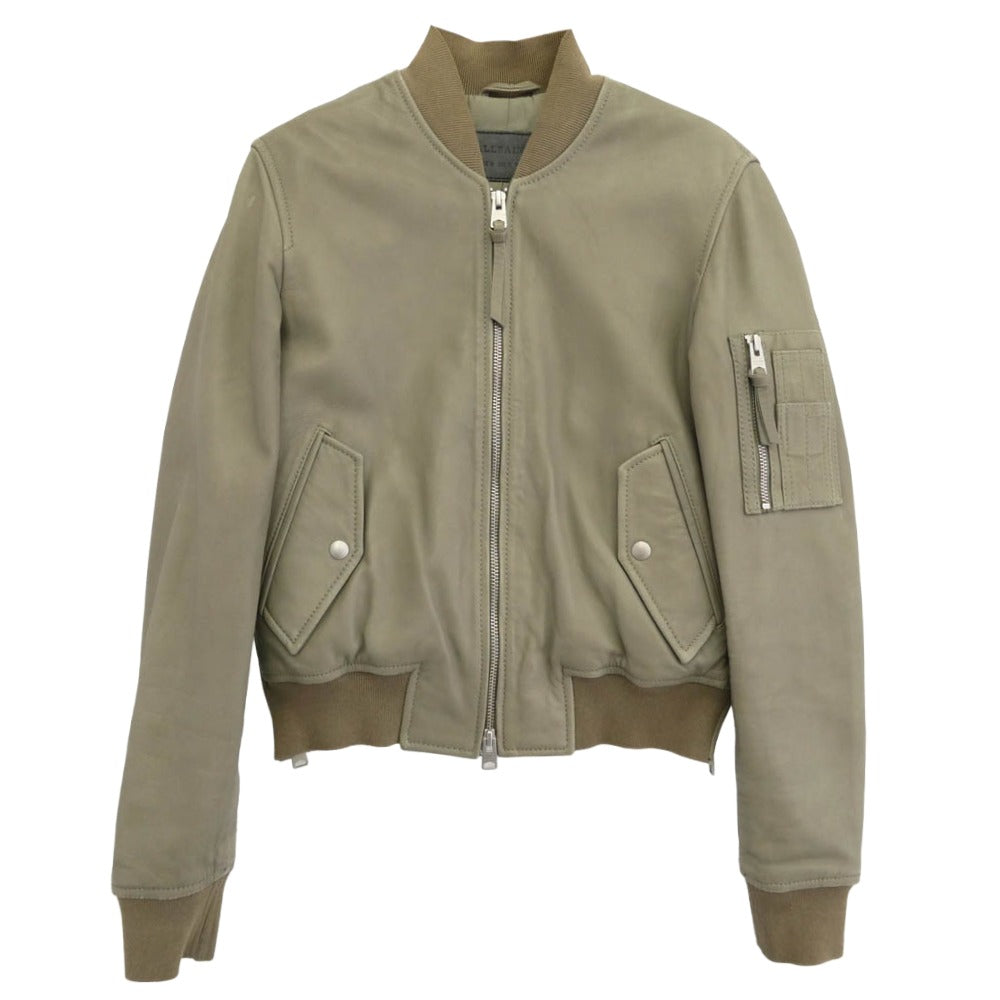 ALLSAINTS オールセインツ Avalon Leather Bomber MA-1 JACKET ラムレザー ボンバー ジャケット ライトグリーン系 UK4 【中古】