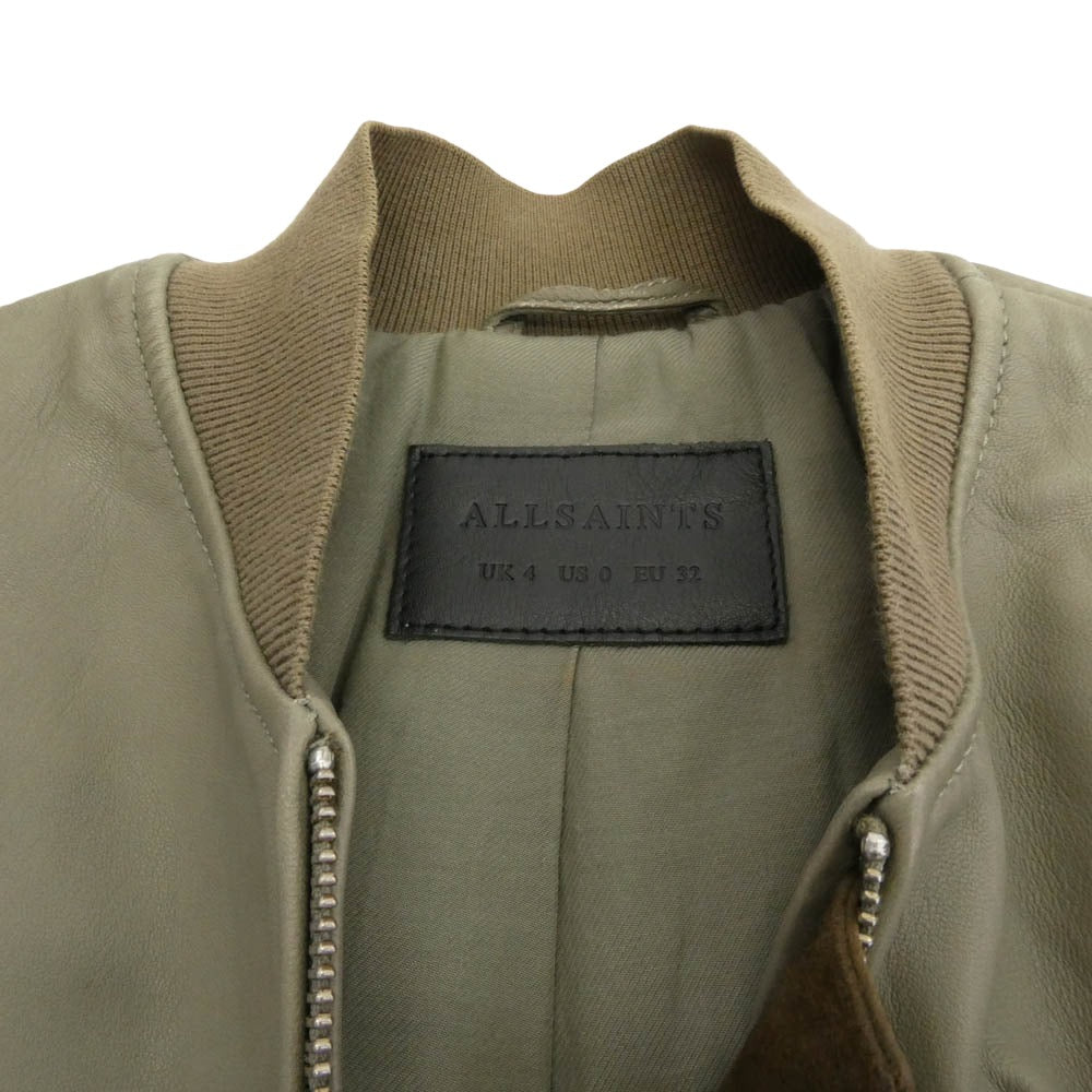ALLSAINTS オールセインツ Avalon Leather Bomber MA-1 JACKET ラムレザー ボンバー ジャケット ライトグリーン系 UK4 【中古】