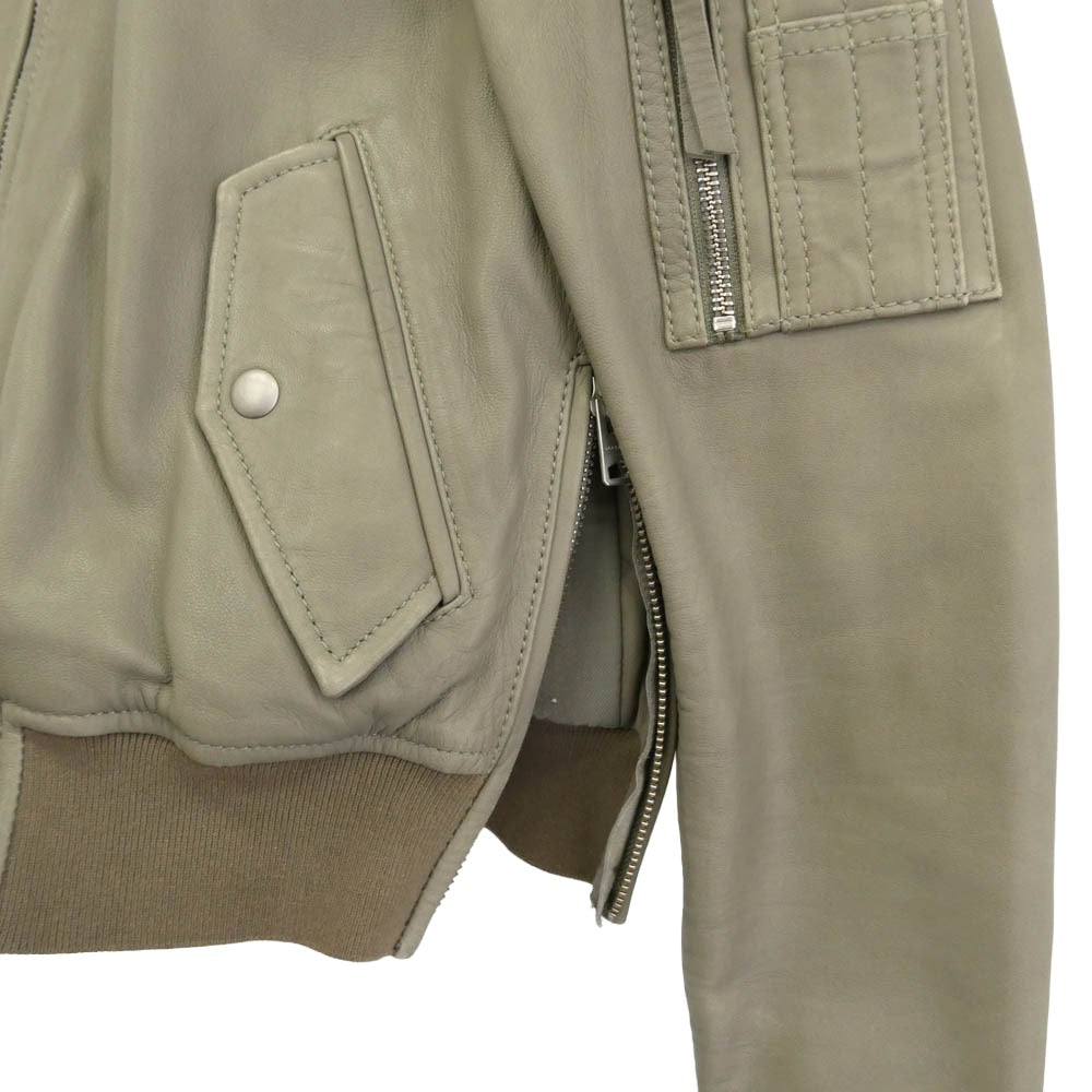 ALLSAINTS オールセインツ Avalon Leather Bomber MA-1 JACKET ラムレザー ボンバー ジャケット ライトグリーン系 UK4 【中古】