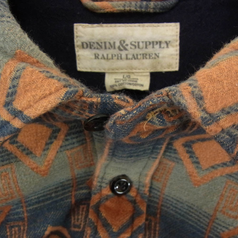 RALPH LAUREN ラルフローレン Denim & Supply デニム&サプライ ネイティブ柄 ウール 長袖 シャツ 厚手 オレンジ系 L【中古】