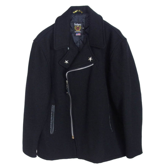 schott ショット 766US MELTON ZIP UP P-COAT ワンスター ダブルライダース型 キルティングライナー付 メルトン ジップアップ ピーコート ブラック系 40【中古】