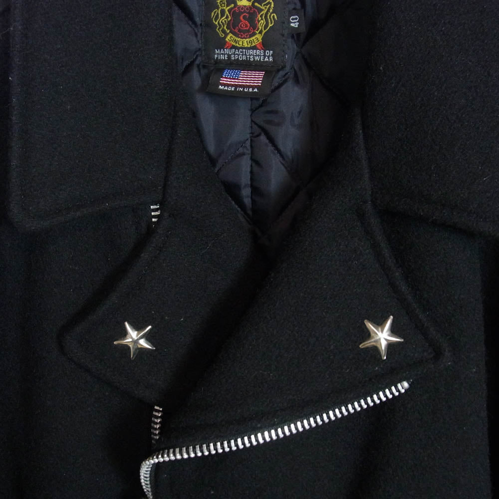 schott ショット 766US MELTON ZIP UP P-COAT ワンスター ダブルライダース型 キルティングライナー付 メルトン ジップアップ ピーコート ブラック系 40【中古】