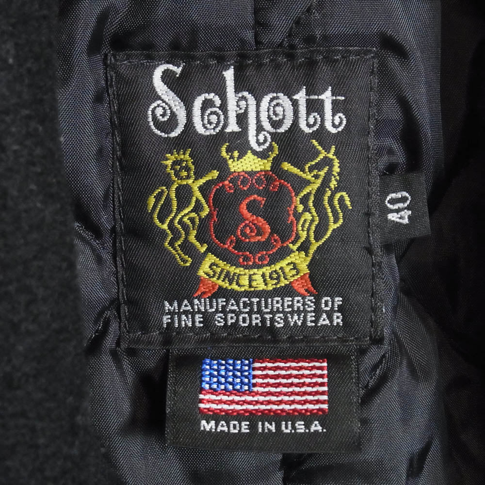 schott ショット 766US MELTON ZIP UP P-COAT ワンスター ダブルライダース型 キルティングライナー付 メルトン ジップアップ ピーコート ブラック系 40【中古】