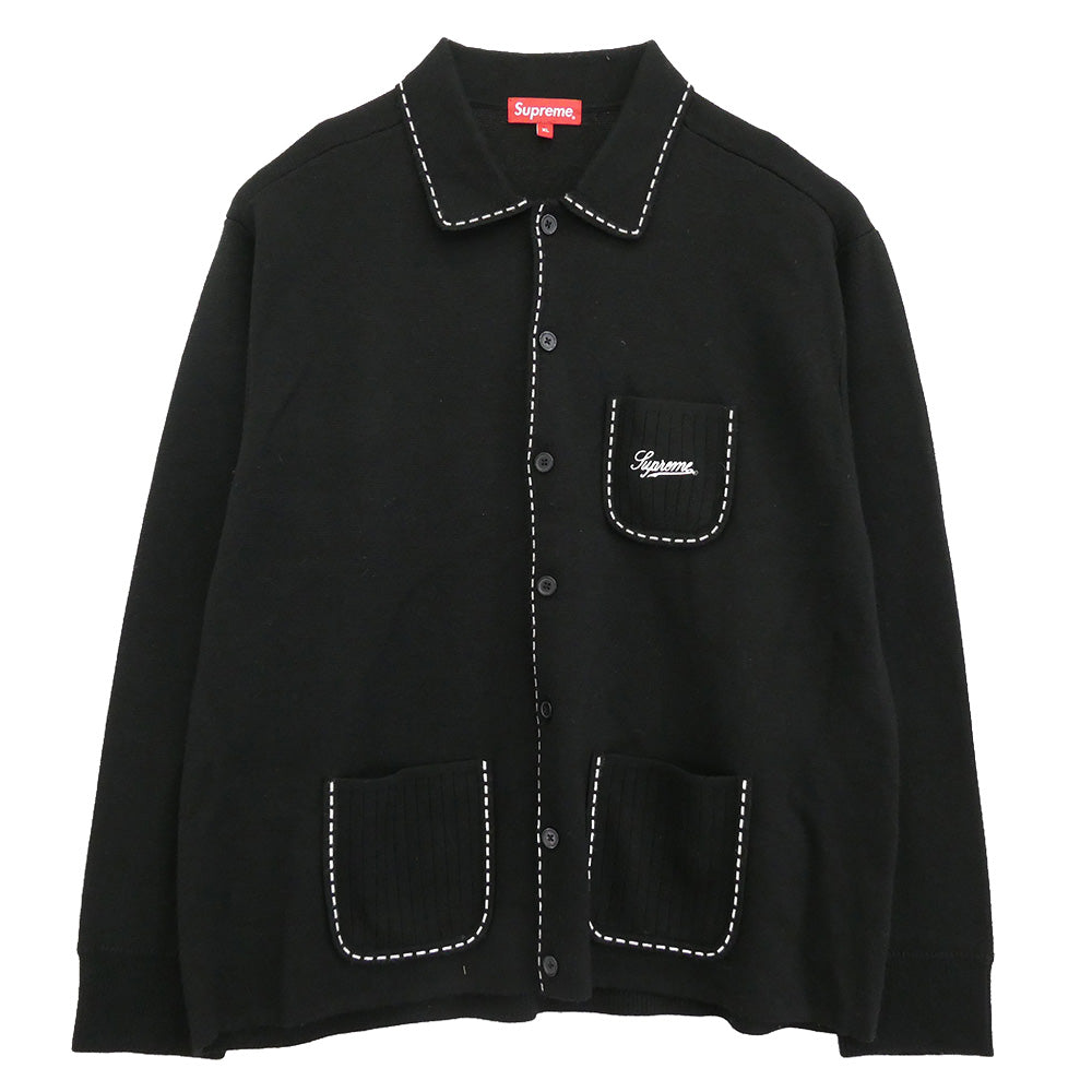 Supreme シュプリーム 22AW Contrast Stitch Button Up コントラスト ステッチ ボタンアップ ニット 長袖 シャツ ブラック系 XL【中古】