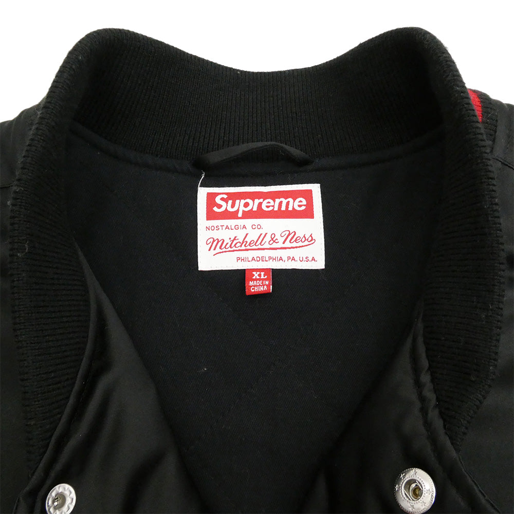 Supreme シュプリーム 21SS × Mitchell&Ness ミッチェル&ネス Satin Varsity Jacket サテン バーシティ ジャケット スタジャン ブラック系 XL【中古】