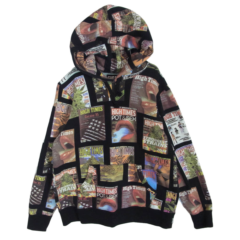 WACKO MARIA ワコマリア 18SS × HIGH TIMES ハイタイムズ HEAVY WEIGHT PULLOVER HOODED SWEAT SHIRTS 総柄 ヘビーウェイト フーデッドパーカー プルオーバーパーカー ブラック系 M【中古】