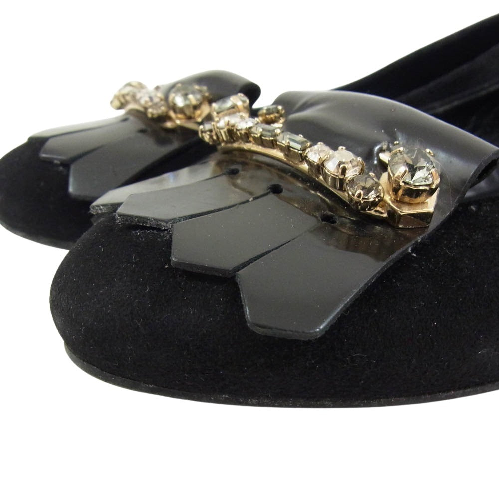 TOD’S トッズ ビジュー タッセル バレリーナ シューズ パンプス ブラック系 36【中古】