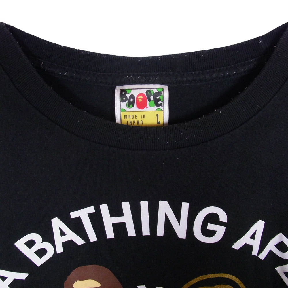 A BATHING APE アベイシングエイプ × STUSSY ステューシー SURVIVAL OF THE FITTED Ｔシャツ ブラック系 L【中古】