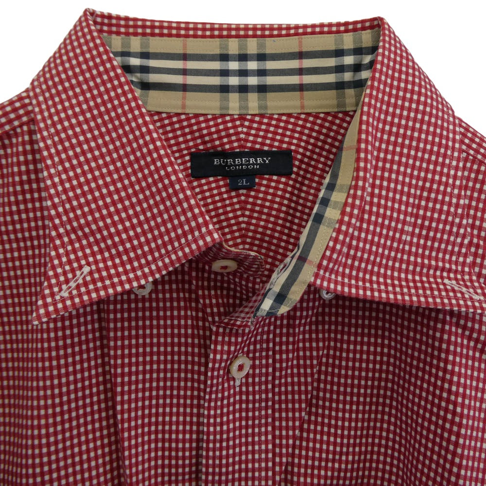 BURBERRY BLACK LABEL バーバリーブラックレーベル ギンガムチェック BD 長袖 シャツ レッド系 XXL【中古】
