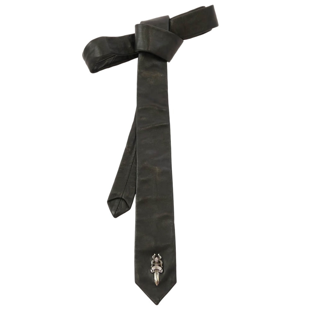 CHROME HEARTS クロムハーツ（原本有） TIE NEK SKNNY LTHR レザー ナロータイ ダガー ネクタイ ブラック系【中古】