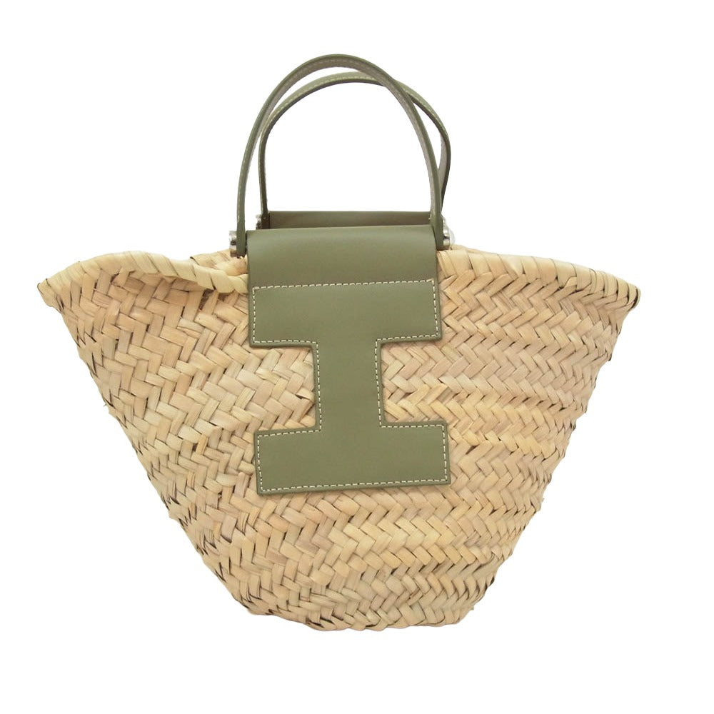 イアクッチ カゴ ハンド バッグ カーキ系【美品】【中古】