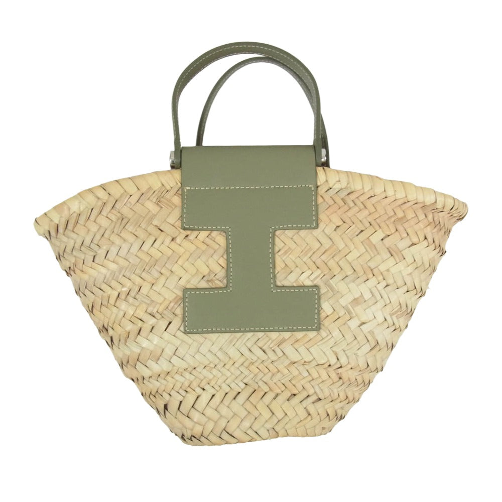 イアクッチ カゴ ハンド バッグ カーキ系【美品】【中古】