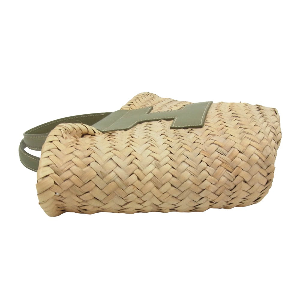 イアクッチ カゴ ハンド バッグ カーキ系【美品】【中古】