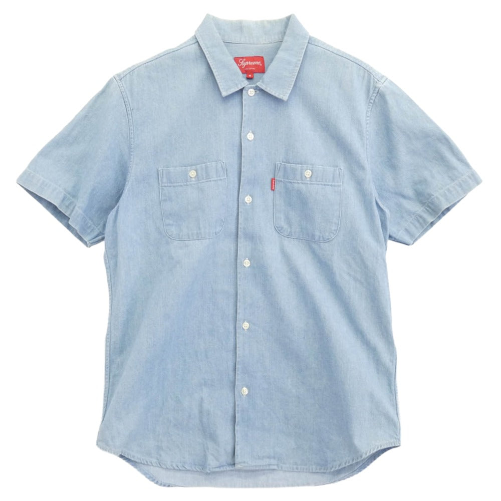 Supreme シュプリーム 15SS Classic Logo Denim Shirt クラシック ロゴ デニム 半袖 シャツ インディゴブルー系 M【中古】