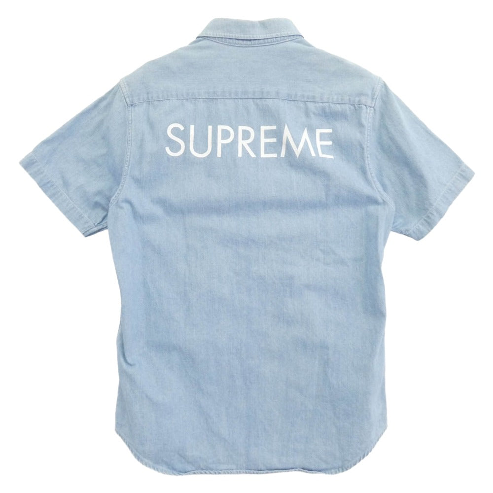 Supreme シュプリーム 15SS Classic Logo Denim Shirt クラシック ロゴ デニム 半袖 シャツ インディゴブルー系 M【中古】