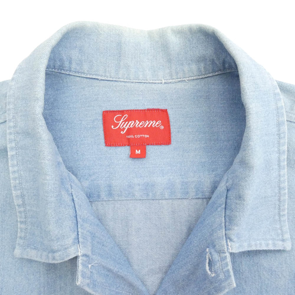 Supreme シュプリーム 15SS Classic Logo Denim Shirt クラシック ロゴ デニム 半袖 シャツ インディゴブルー系 M【中古】