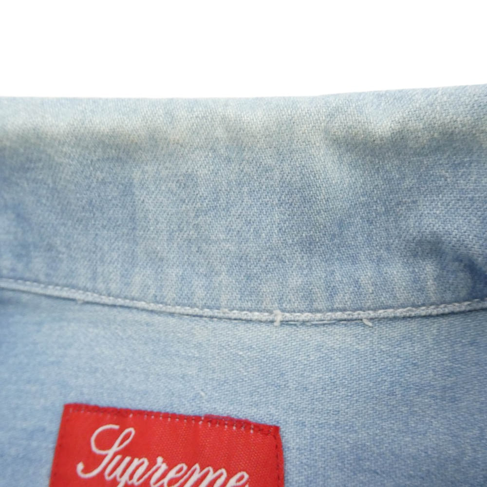 Supreme シュプリーム 15SS Classic Logo Denim Shirt クラシック ロゴ デニム 半袖 シャツ インディゴブルー系 M【中古】