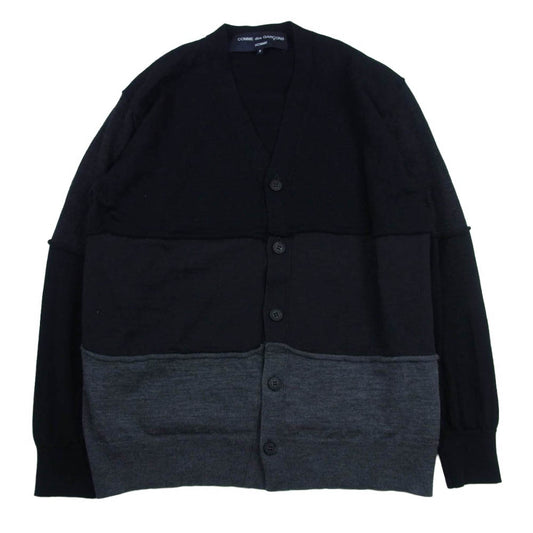 COMME des GARCONS HOMME コムデギャルソンオム AD2023 HL-N001-051 梳毛天竺切替カーディガン ブラック系 チャコール系 S【中古】