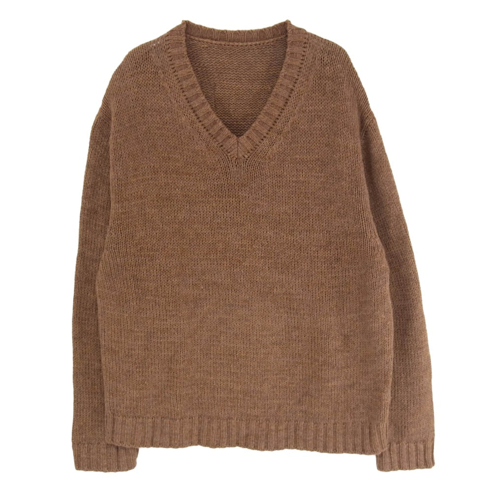 TENDERLOIN テンダーロイン V NECK COTTON KNIT ロゴパッチ Vネック コットン ニット セーター ブラウン系 M【中古】