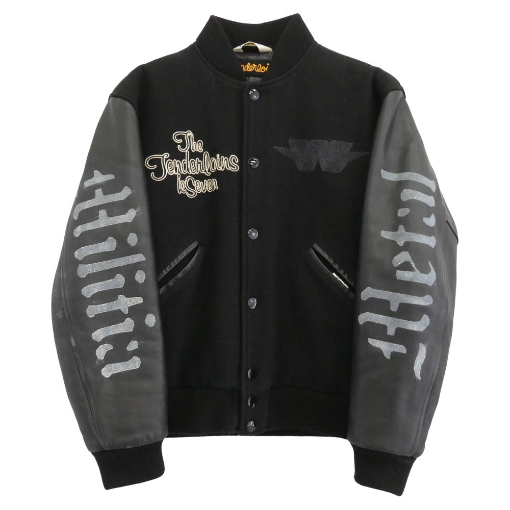 TENDERLOIN テンダーロイン × Rats ラッツ × WTAPS ダブルタップス レザー切替 バーシティ ジャケット スタジャン ブラック系 L【中古】