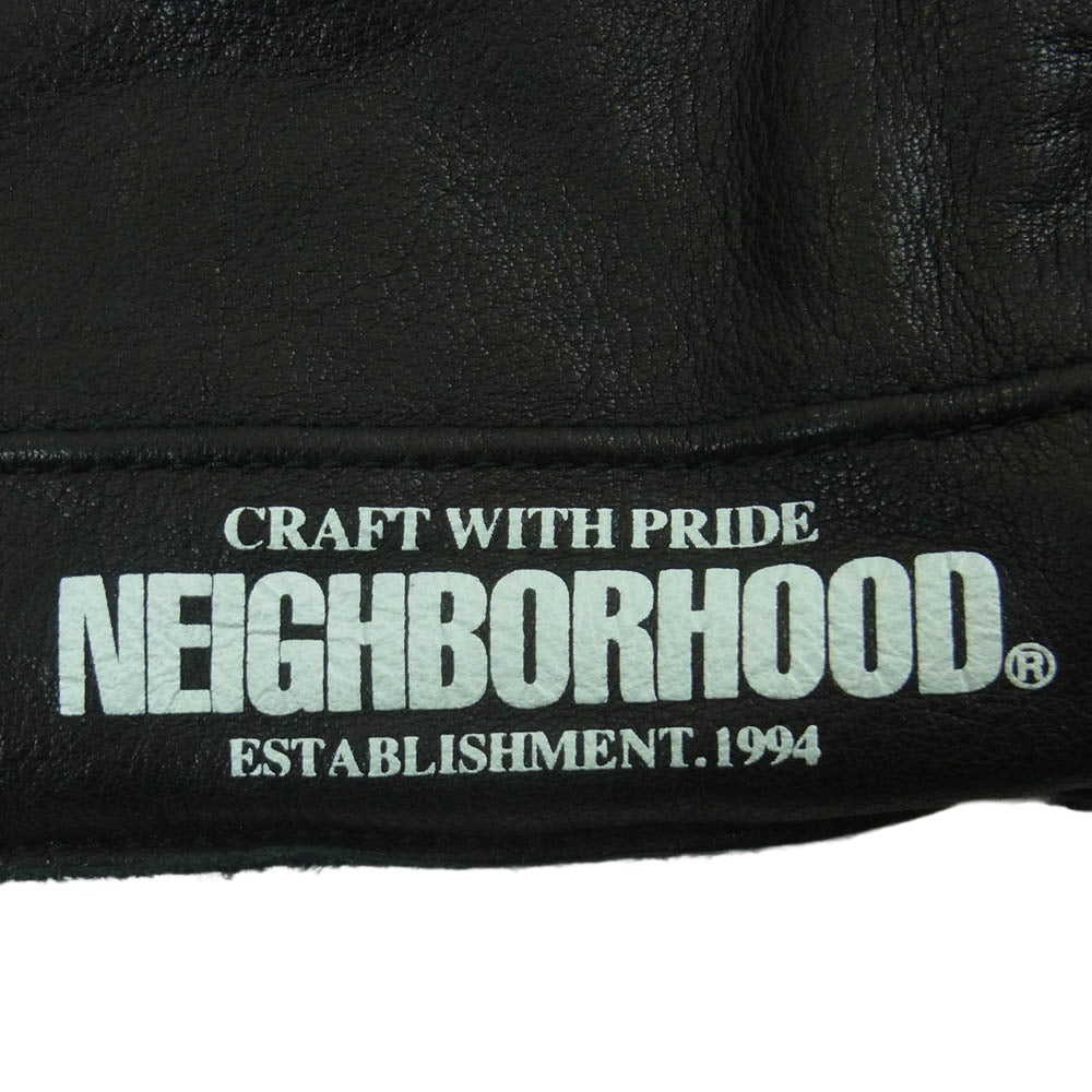 NEIGHBORHOOD ネイバーフッド 22AW LEATHER PANEL GLOVE ロゴプリント レザー グローブ 手袋 ブラック系 M【中古】