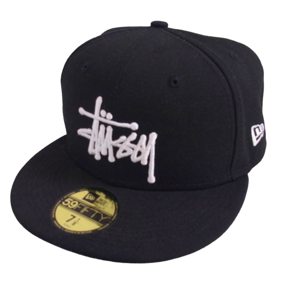 STUSSY ステューシー 1311038 × NEWERA ニューエラ ロゴ刺繍 ベースボール キャップ 帽子 ブラック系 7 1/8【中古】