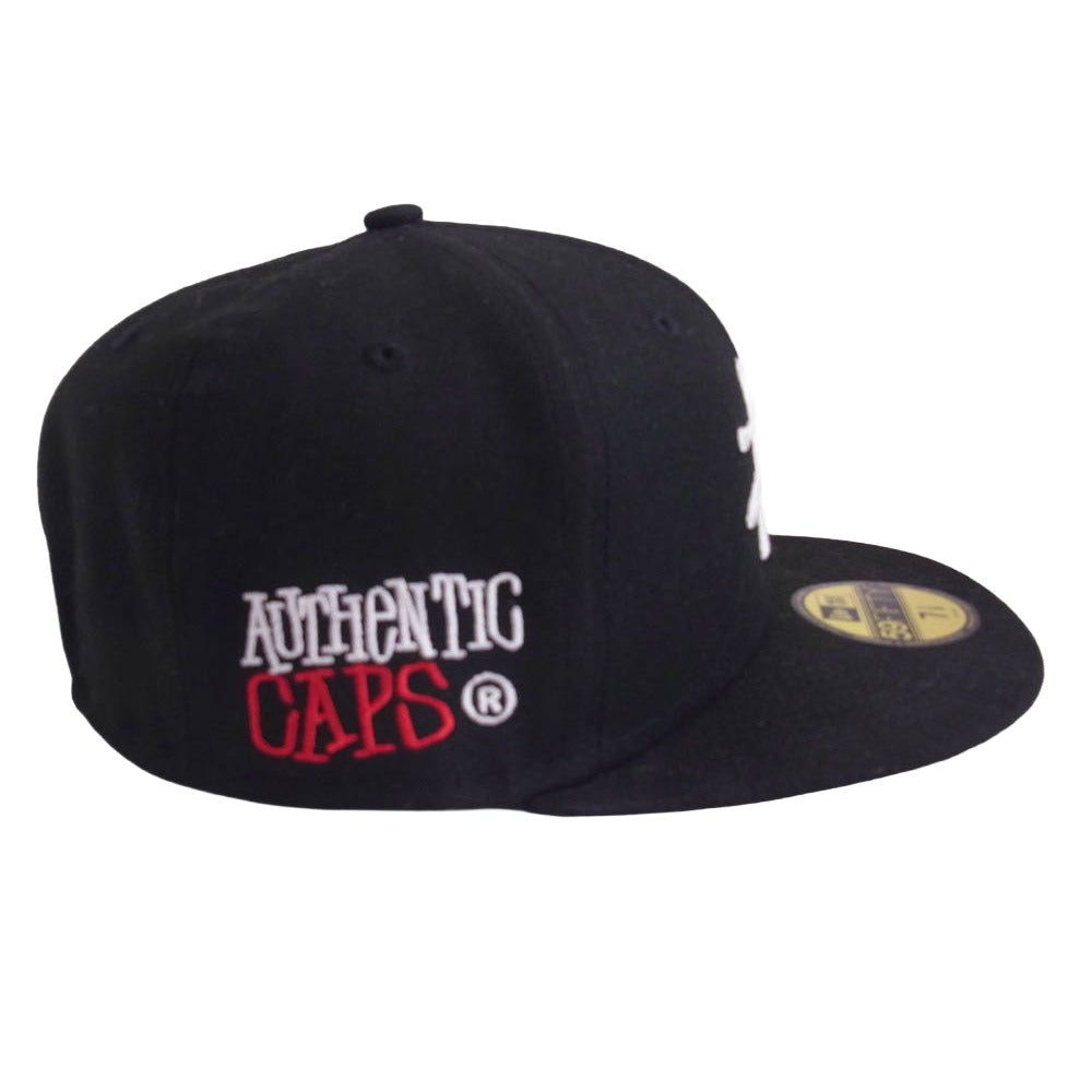 STUSSY ステューシー 1311038 × NEWERA ニューエラ ロゴ刺繍 ベースボール キャップ 帽子 ブラック系 7 1/8【中古】