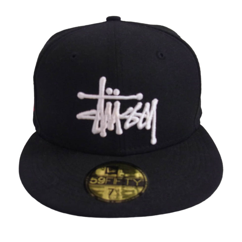 STUSSY ステューシー 1311038 × NEWERA ニューエラ ロゴ刺繍 ベースボール キャップ 帽子 ブラック系 7 1/8【中古】