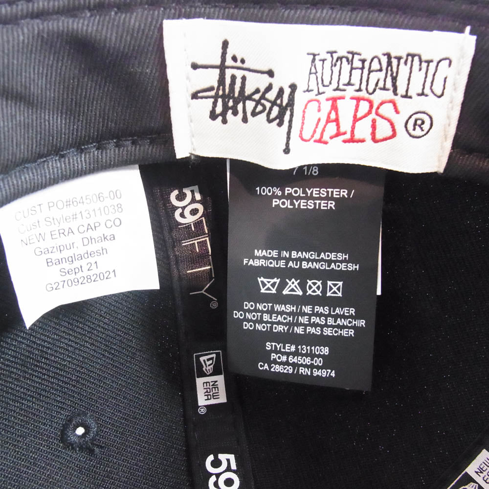 STUSSY ステューシー 1311038 × NEWERA ニューエラ ロゴ刺繍 ベースボール キャップ 帽子 ブラック系 7 1/8【中古】